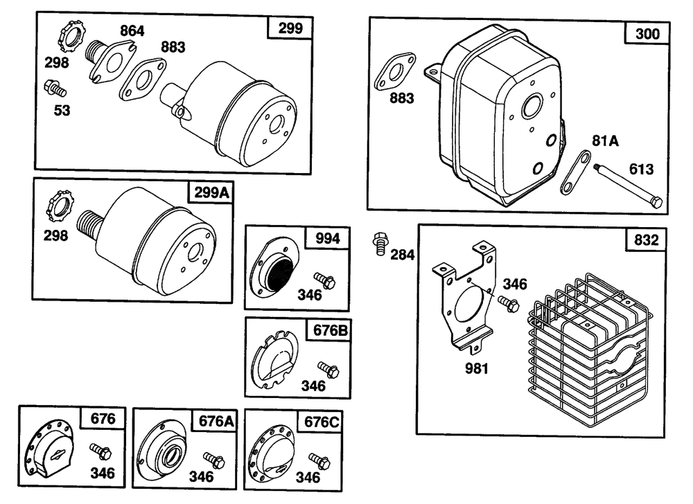 Mufflers, Muffler Deflectors Diagram and Parts List for 82232-0386-01  Briggs and Stratton Engine